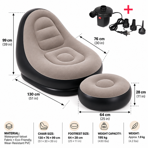 ☁️ Ultra-Comfort 3-in-1 Inflatable Lounge Chair with Footrest & Air Pump [BLACK FRIDAY]