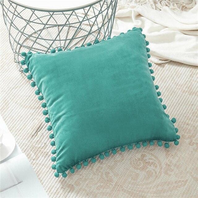 Capas de Almofadas de Veludo e Franja Pompom