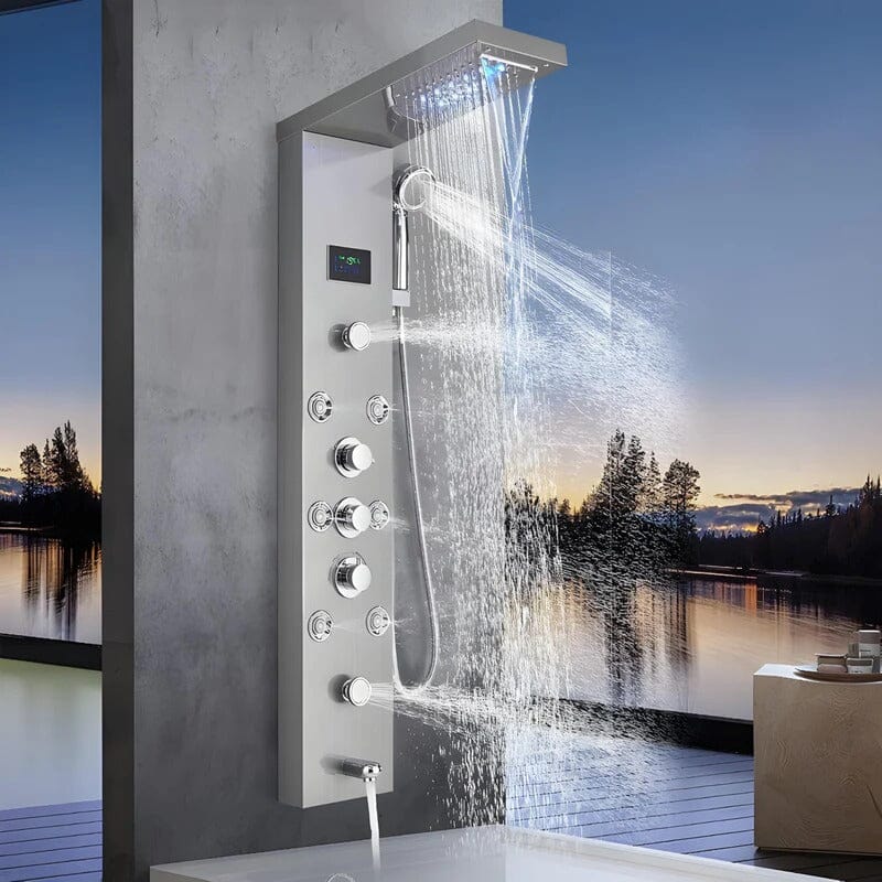 Ducha Vertical Com Hidro Cascata Led Visor Inox Spa Trust