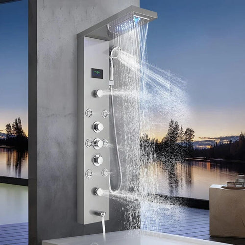 Ducha Vertical Com Hidro Cascata Led Visor Inox Spa Trust