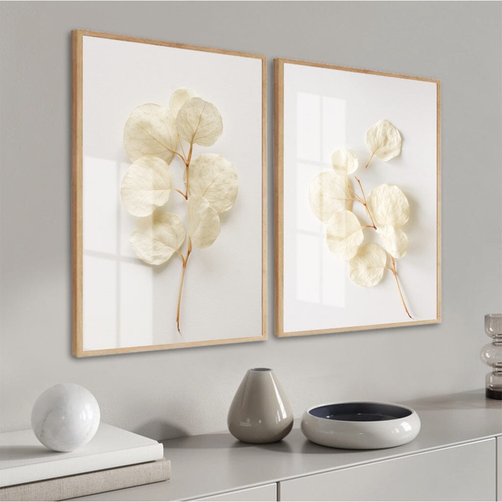 Kit 2 Quadros Decorativos Flores Brancas Botânico Para Sala Casa Quarto Hall Com Moldura e Vidro