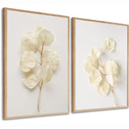 Kit 2 Quadros Decorativos Flores Brancas Botânico Para Sala Casa Quarto Hall Com Moldura e Vidro