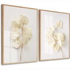 Kit 2 Quadros Decorativos Flores Brancas Botânico Para Sala Casa Quarto Hall Com Moldura e Vidro
