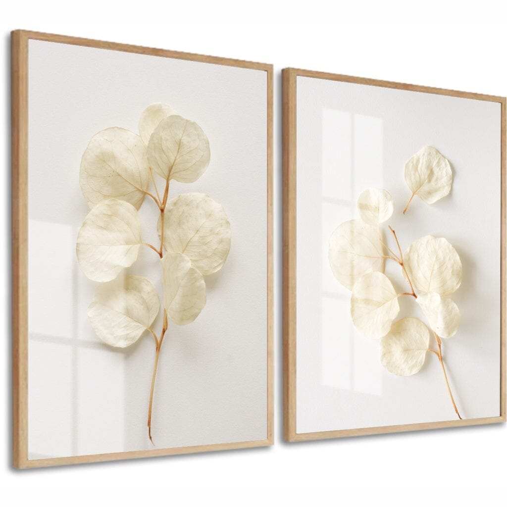 Kit 2 Quadros Decorativos Flores Brancas Botânico Para Sala Casa Quarto Hall Com Moldura e Vidro