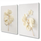 Kit 2 Quadros Decorativos Flores Brancas Botânico Para Sala Casa Quarto Hall Com Moldura e Vidro