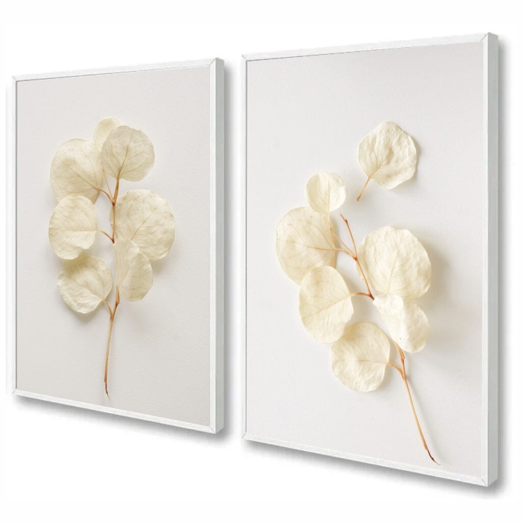 Kit 2 Quadros Decorativos Flores Brancas Botânico Para Sala Casa Quarto Hall Com Moldura e Vidro