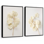Kit 2 Quadros Decorativos Flores Brancas Botânico Para Sala Casa Quarto Hall Com Moldura e Vidro