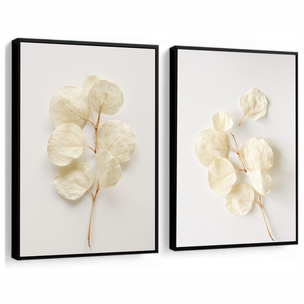 Kit 2 Quadros Decorativos Flores Brancas Botânico Para Sala Casa Quarto Hall Com Moldura e Vidro