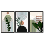 Kit 3 Quadros Decorativos Para Sala Folhagem Neutras Folhas Coloridas Moldura Luxo