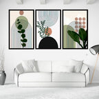 Kit 3 Quadros Decorativos Para Sala Folhagem Neutras Folhas Coloridas Moldura Luxo
