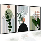 Kit 3 Quadros Decorativos Para Sala Folhagem Neutras Folhas Coloridas Moldura Luxo