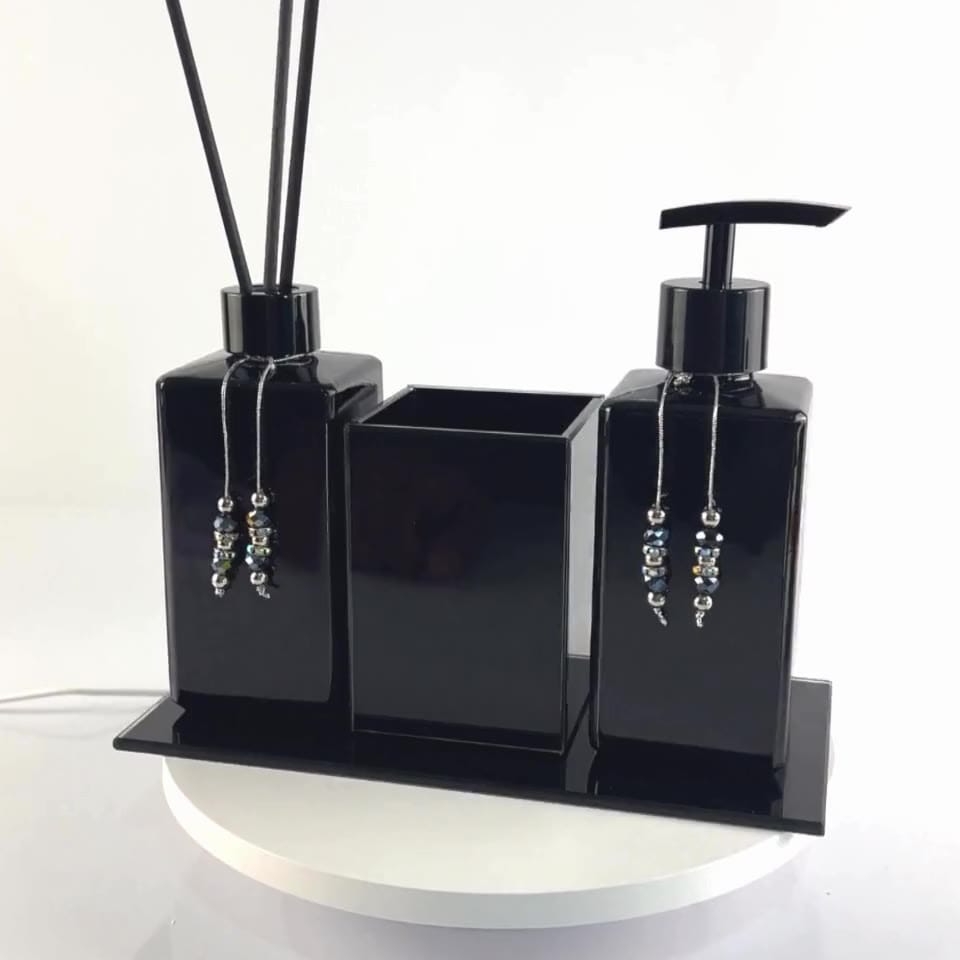Kit Lavabo Luxo Sabonete Líquido Troover C/ Porta Escovas e Aromatizante
