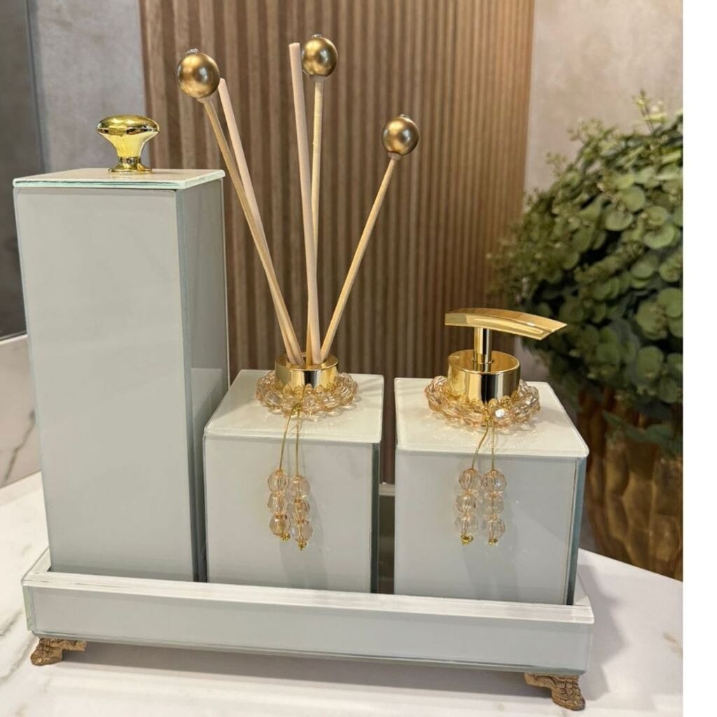 Kit Lavabo Mármore Fior com Porta Escova Grande