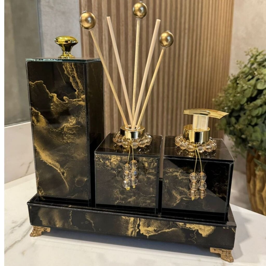 Kit Lavabo Mármore Fior com Porta Escova Grande