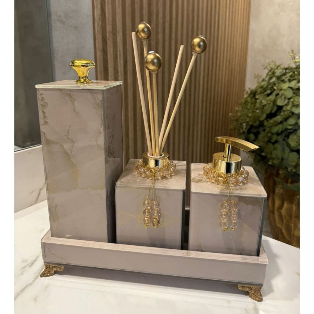 Kit Lavabo Mármore Fior com Porta Escova Grande