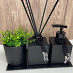 Kit Lavabo/Banheiro Preto - Trooth 4 Peças Bandeja + Pingente + Varetas