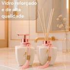 Kit Vidros Lavabo Branco Deluxe C/ Enfeite Difusor E Sabonete