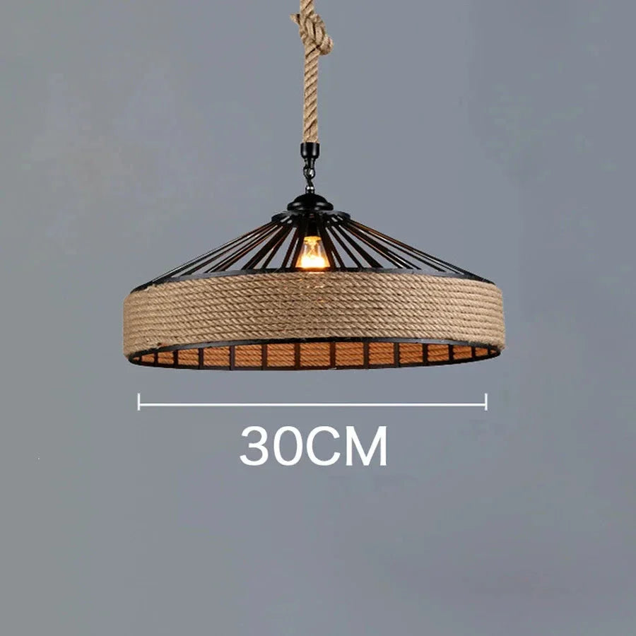 Lustre Pendente Retrô Industrial Corda de Cânhamo Bright