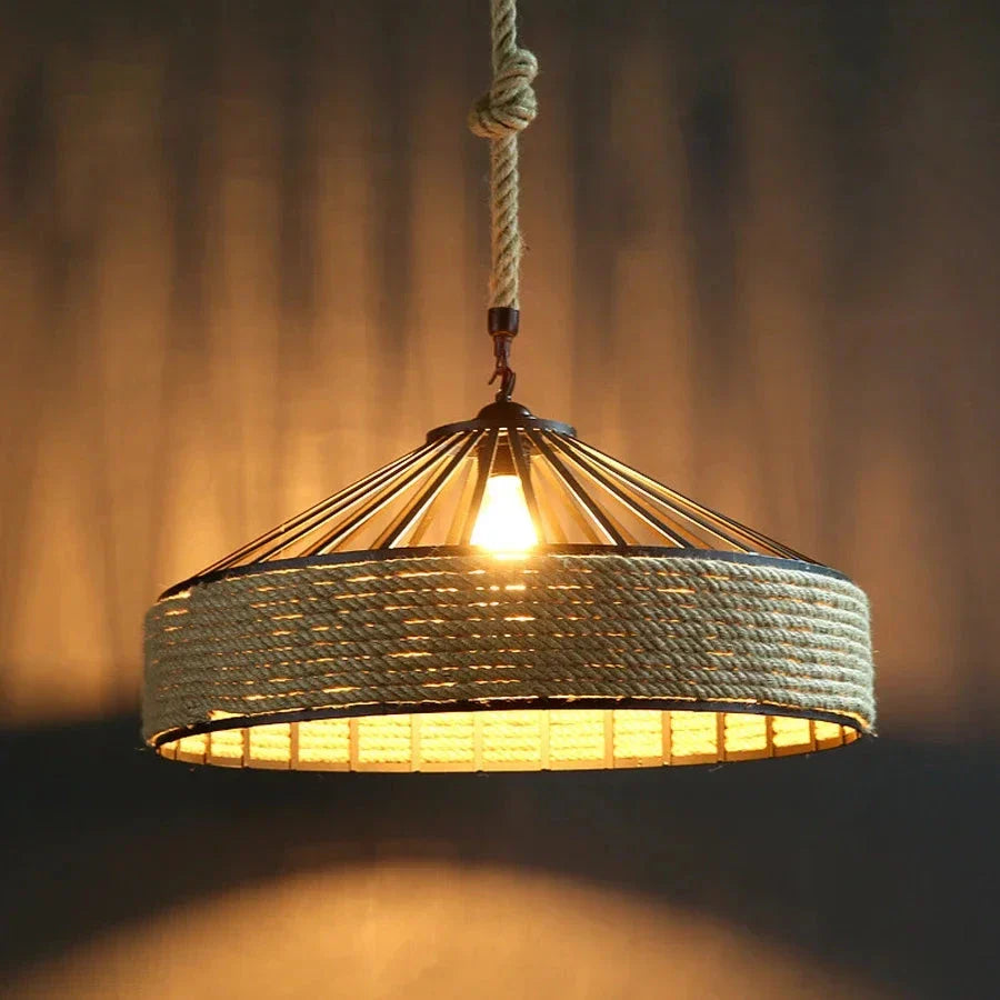 Lustre Pendente Retrô Industrial Corda de Cânhamo Bright
