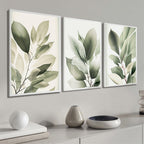 Kit 3 Quadros Decorativos Folhagem Folhas Verdes Com Vidro e Moldura