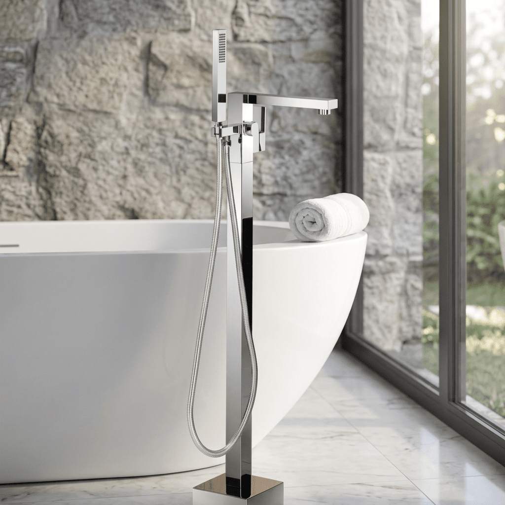 Torneira De Piso Para Banheira Misturador Pedestal Cromado Banheira Crockt