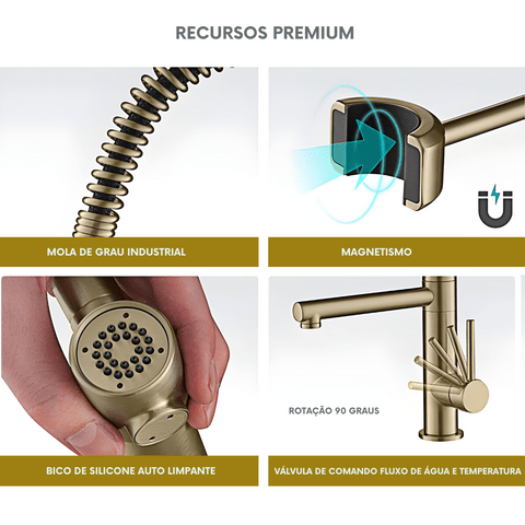Torneira Gourmet Cozinha Monocomando Com Saída Filtro Luxo Premium Luxo 360° -  Kube