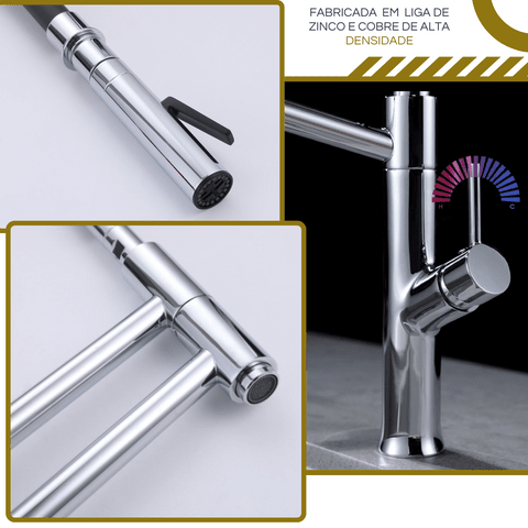 Torneira Gourmet Cozinha Monocomando Premium Luxo Dupla Funcionalidade extensível Rower