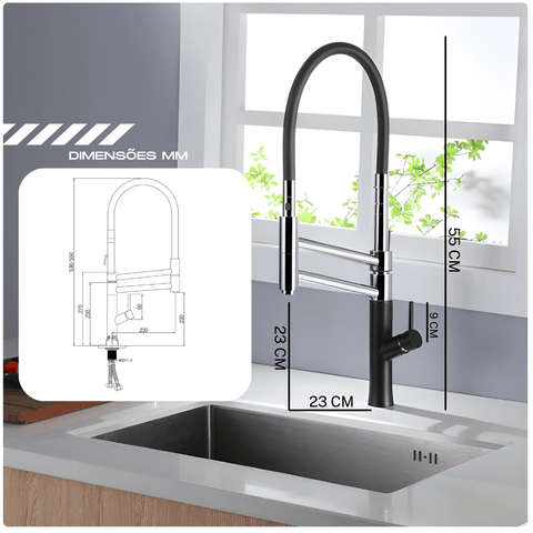 Torneira Gourmet Cozinha Monocomando Premium Luxo Dupla Funcionalidade extensível Rower