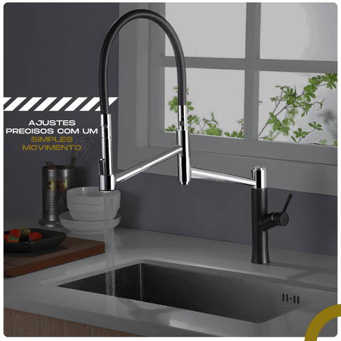 Torneira Gourmet Cozinha Monocomando Premium Luxo Dupla Funcionalidade extensível Rower