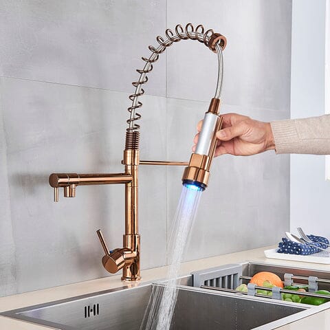 Torneira Gourmet Para Cozinha LED Mola Duo Bronze Giratória 360° Quizz